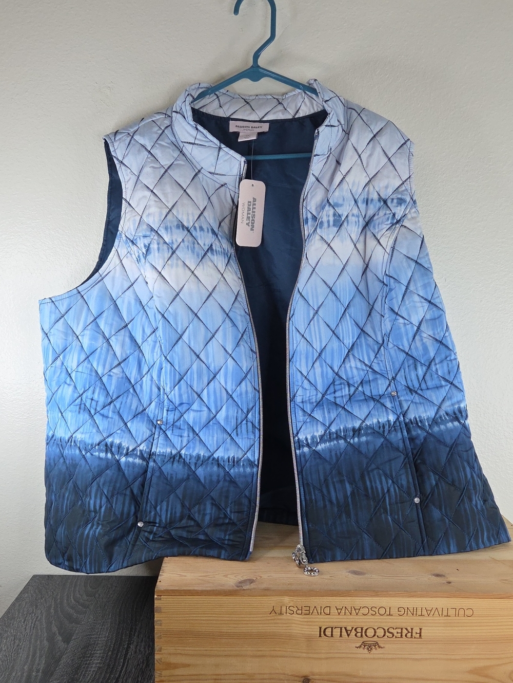 ALLISON DALEY 3X Light To Dark Blue Quilted Ombre Vest NWT $74